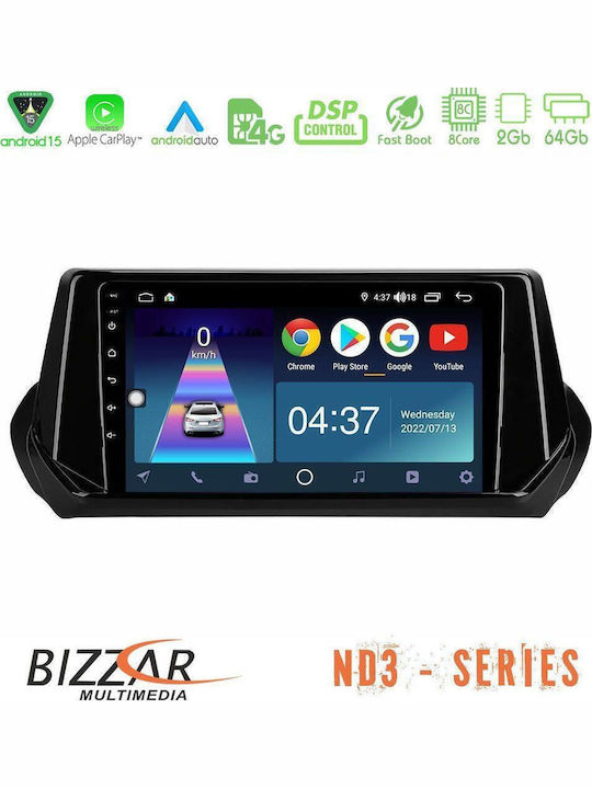 Bizzar Car Audio System for Peugeot 208 2019-2023 Bluetooth USB WiFi GPS Apple CarPlay Android Auto with 9" Touch Screen