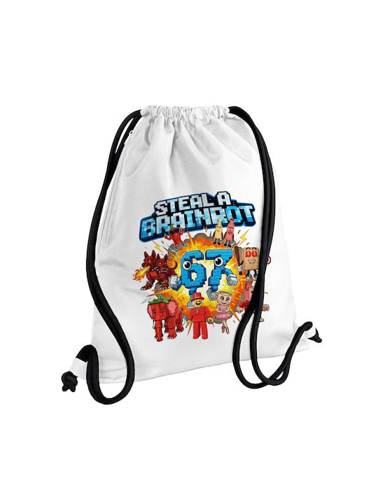 Koupakoupa Steal A Brainrot 67 Roblox Style White Gym Backpack Bag