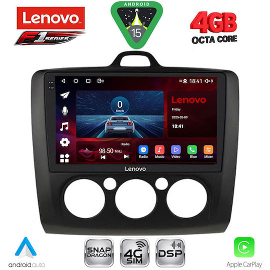 Lenovo Ηχοσύστημα Αυτοκινήτου για Ford Focus 2005-2012 με A/C (Bluetooth/USB/WiFi/GPS/Apple-Carplay/Android-Auto) με Οθόνη Αφής 9"