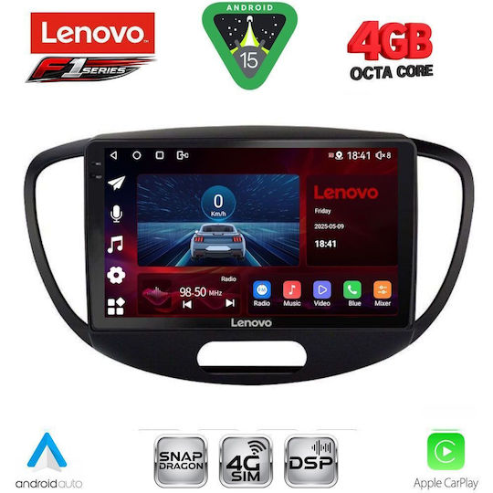 Lenovo Car Audio System for Hyundai i10 2008-2013 (Bluetooth/USB/WiFi/GPS/Apple CarPlay/Android Auto) with 9" Touch Screen