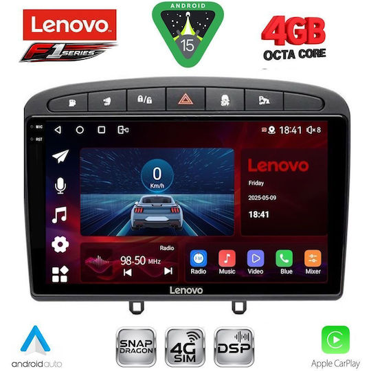 Lenovo Ηχοσύστημα Αυτοκινήτου για Peugeot 308 / RCZ 2007-2012 (Bluetooth/USB/WiFi/GPS/Apple-Carplay/Android-Auto) με Οθόνη Αφής 9"