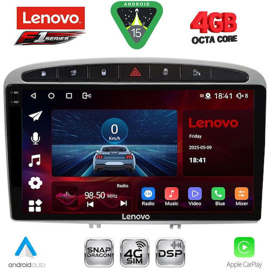 Lenovo Ηχοσύστημα Αυτοκινήτου για Peugeot 308 / RCZ 2007-2012 (Bluetooth/USB/WiFi/GPS/Apple-Carplay/Android-Auto) με Οθόνη Αφής 9"