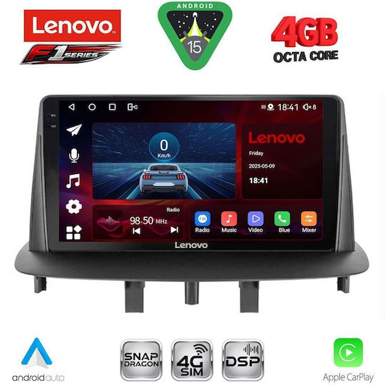 Lenovo Ηχοσύστημα Αυτοκινήτου για Renault Megane 2009-2016 (Bluetooth/USB/WiFi/GPS/Apple-Carplay/Android-Auto) με Οθόνη Αφής 9"