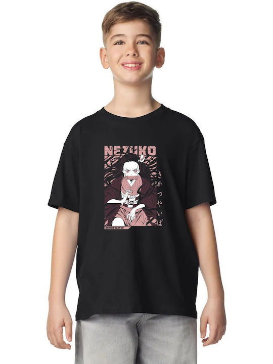 Kinderoberteile T-Shirt Schwarz Nezuko Kamado Gestresste Kunst