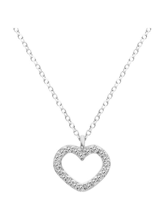 Chrilia Necklace with Heart Design in 9K White Gold with Zircon
