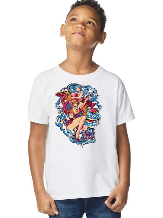Kinderoberteile T-Shirt Weiß Vivi & Nami One Piece Illustration