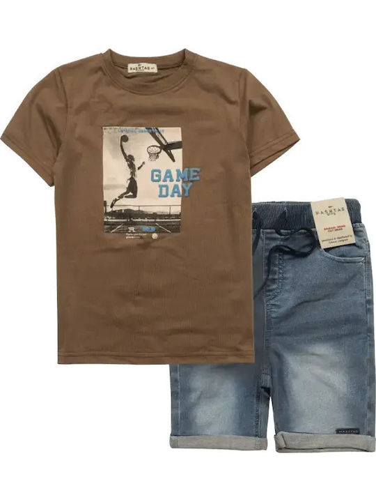Hashtag Kids Set with Shorts Summer 2pcs Brown