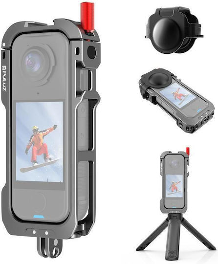 Insta360 X4 Air Puluz Metal Protective Extension Frame Cage Cold Shoe Mounts Lens Cover Grey