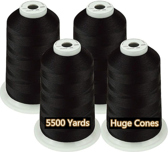 Embroidery Thread Set 4 Spools 5000 M Black Color