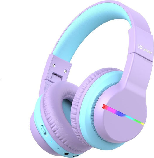 iClever BTH12 Căști Over Ear de Copii Wireless / cu Fir cu 85 de Ore Autonomie și Încărcare Rapidă Violet
