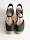 Damenplattformen Espadrilles Strohhäkelmuster Damen 2281 Schwarzes Synthetikleder