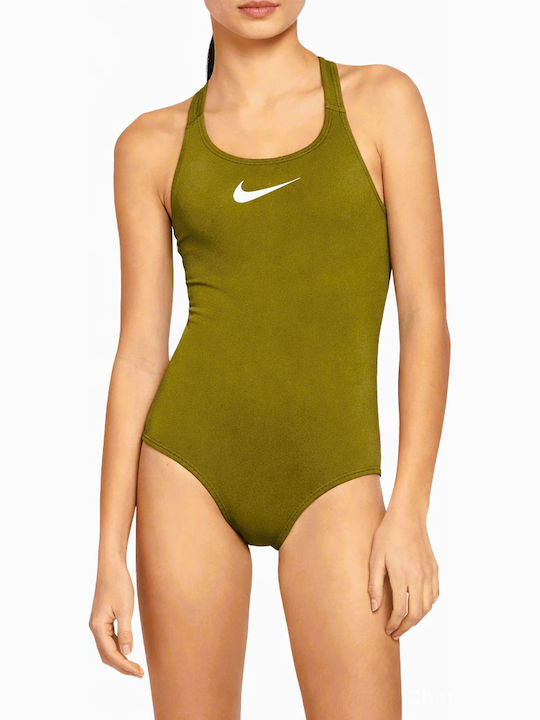 Nike Racerback Kids One-Piece Swimwear Green Olive