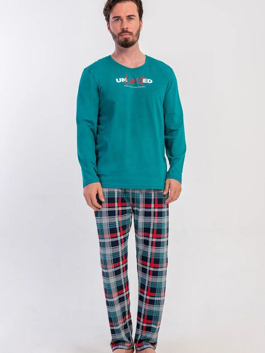 Vienetta Secret Winter Karos Herrenpyjama Baumwollgrün