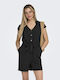 Damen Leinen Jumpsuit Schwarz
