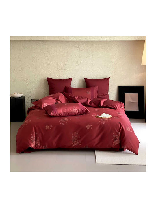 4 Seasons Collection Duvet Cover Set Queen 220x240cm 2 Pillowcases & 1 Bed Sheet Burgundy