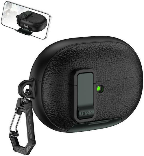 Husă Pentru Căști Huawei FreeBuds Pro 5 Piele Textură Cu Cârlig Neagră Verde
