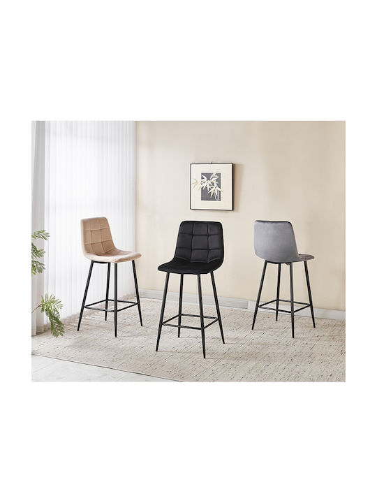 Bar Stool with Backrest Upholstered with Velvet Nora Beige 45x41x65cm