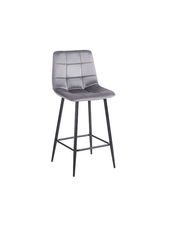 Barhocker mit Rückenlehne Gepolstert mit Samt Nora Grau 45x41x65cm