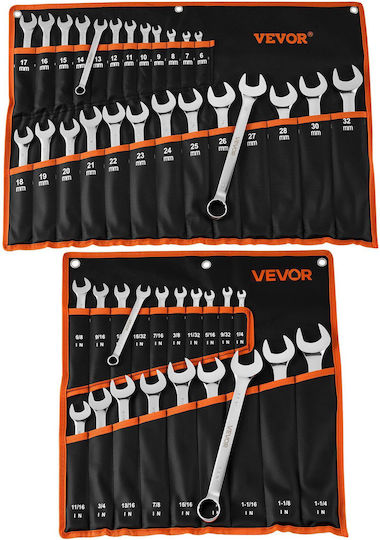 Vevor Set of 44 Combination Wrenches Sae & Metric 12-Point 15° End Hanging Case Zxbstzlmgds4f7eel001v0