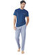 Enrico Coveri Sommer Herrenpyjama Kariert Blau