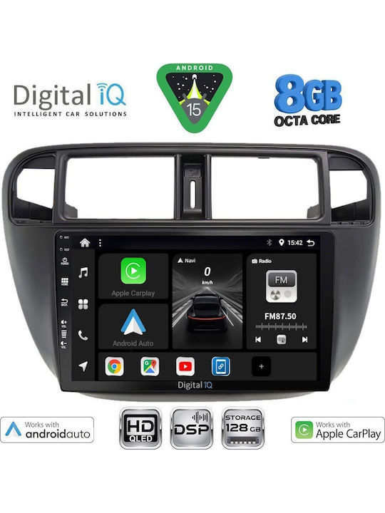 Digital IQ Car Audio System for Honda Civic 1995-2001 with A/C Bluetooth USB WiFi GPS Apple CarPlay Android Auto with 9" Touch Screen