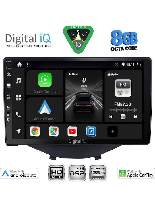 Digital IQ Auto-Audiosysteme für Toyota Aygo 2014-2024 mit Klima (Bluetooth/USB/WiFi/GPS/Apple CarPlay/Android Auto) mit Touchscreen 9"