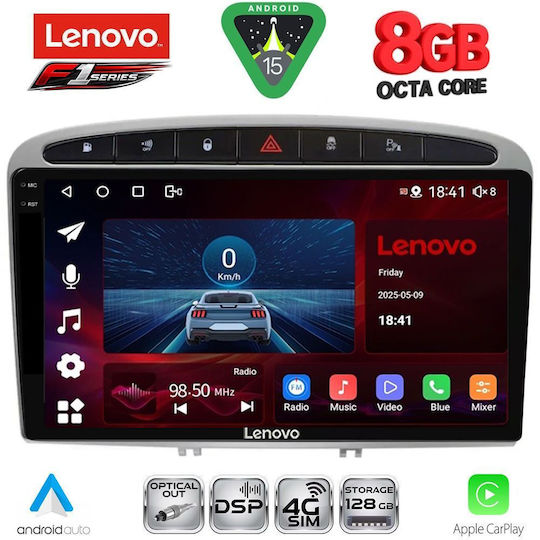 Lenovo Ηχοσύστημα Αυτοκινήτου για Peugeot 308 / RCZ 2007-2012 (Bluetooth/USB/WiFi/GPS/Apple-Carplay/Android-Auto) με Οθόνη Αφής 9"