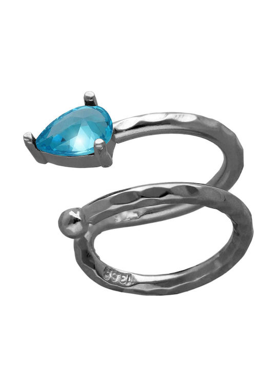 Обица Ear Cuff Малка Змия Син Камък Дясно Ухо Ръчно Изработена Черно Сребро 925