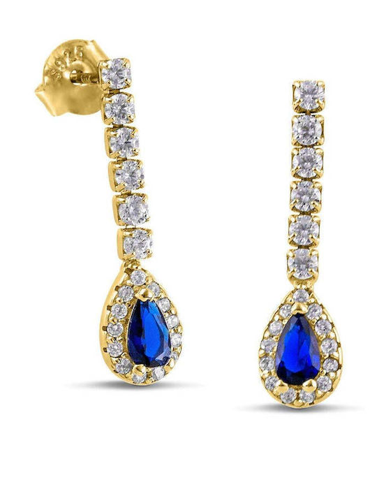 Themelidis Jewels Gold Plated Silver Earrings with Blue Stones