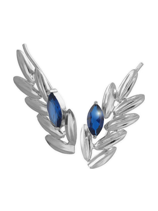 Ohrringe Pins Stäbchen Zirkon Blaues Stein Handgefertigt Silber 925
