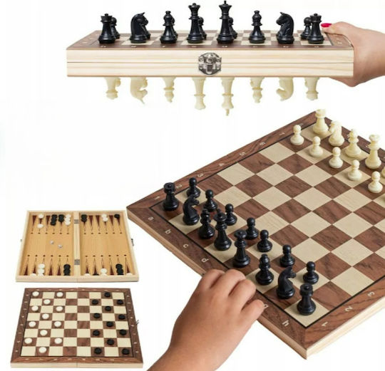 Set Piese Din Lemn și Zaruri pentru Backgammon Maro / Bej 7,62cm 30 Bucăți