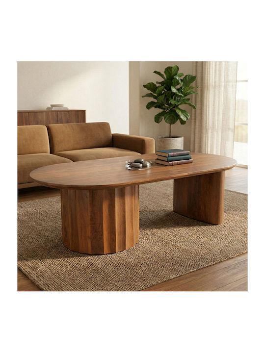 Oval Central Coffee Table Flute Made of Solid Walnut Wood W130xD65xH40cm