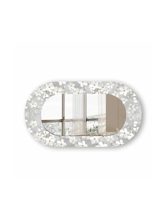 Oval Wandspiegel Mit Glas Rahmen Weiß Blumen (70x125cm)