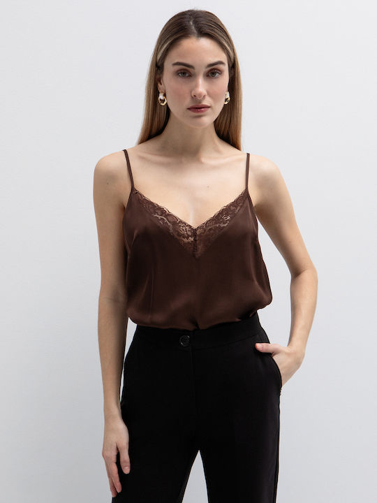 Women's Lingerie Top with Lace Brown