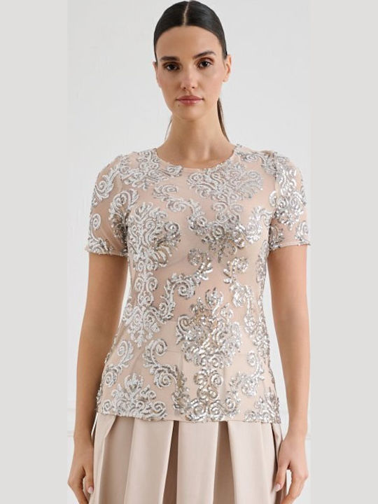 Women's Blouse Short Sleeve Beige