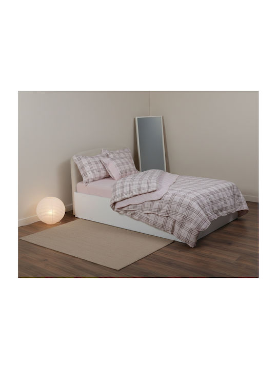 Silk Fashion Cotton Duvet Cover Set Semi Double with Pillowcase and 1 Bed Sheet 180x250cm Pink