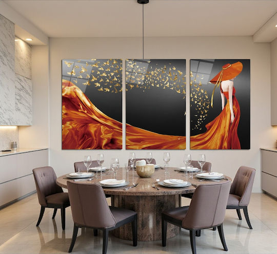 Dreifach Glas Set Mit Weiblichem Porträt Orange (35x50cm)