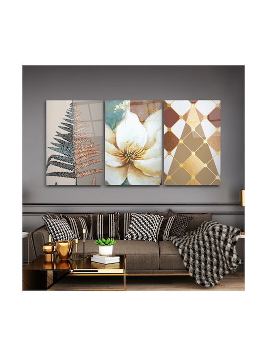 Threefold Glass Set With Colorful Flowers (35x50cm)