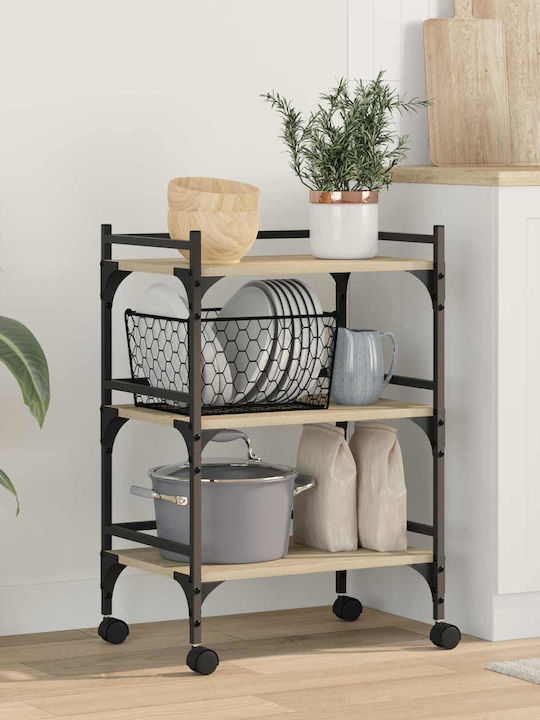 vidaXL Wooden Kitchen Trolley 3 Tiers Brown 50x...