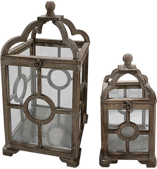 Marhome Set Wooden Brown Lanterns 25cm 2 Pieces