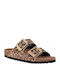 Leather Women's Flat Sandals Brown