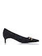 Suede Pointed Toe Heels with Thin Low Heel Black