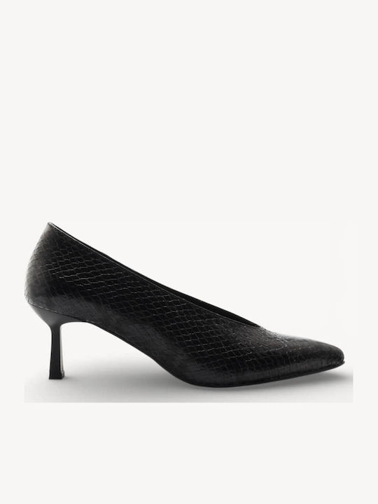 Schwarze Low Snake Print Pumps Pointed Toe