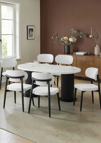 Σετ Τραπεζαρίας 6 Ατόμων Polo Λευκό Μαύρο 170x90x75cm