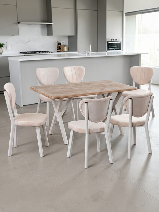 Σετ Τραπεζαρίας 6 Ατόμων Δρυς Κρεμ 120x80x75cm