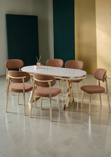 Set Trapezării Olso Cafeniu Cu Picioare Aurii-marmură Cu Model Alb 170x90x75cm