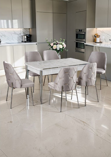 Scaun Gri Deschis Și Set Mobila Living Alb 132x80x75cm