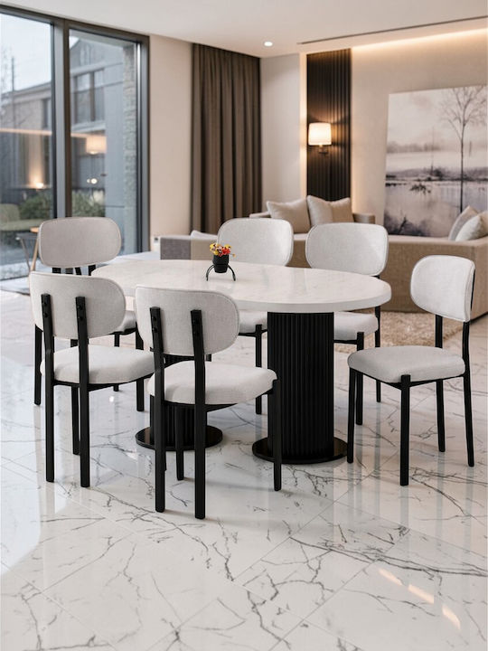 SteweHome Esszimmermöbel-Set Bohem Marmor Weiß Schwarz 170x90x75cm