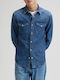 Western Long Sleeve Denim Shirt in Regular Fit Denimblue