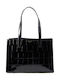 Welona Damen Schultertasche Krokodilmuster Schwarz 282818